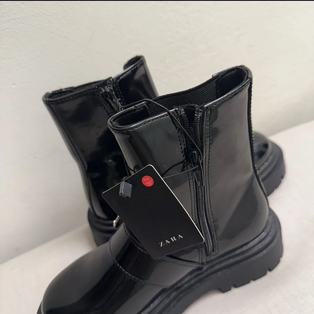 Zara Shiny Black Kids Ankle Boots